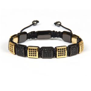 Wholesale cool men bracelet for sale - Group buy New Mens Jewelry Gold And Black Micro Paved Black Cz Flatbead Square Bracelet For Cool Men