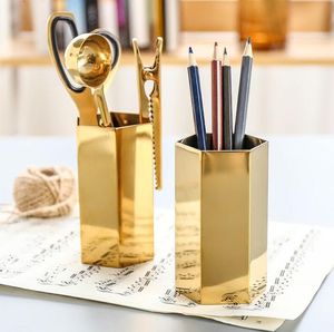 Nordycki styl sześciokąta mosiężna złoto ze stali nierdzewnej metalowy wazon / uchwyt na pióro / zestaw do przechowywania rurki do przechowywania ozdoby biurka