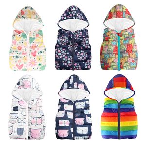 Baby girls boys Floral Hooded Vest children Tops cartoon Dinosaur rainbow flower print Vest Autumn Winter fashion kids Clothing C5421