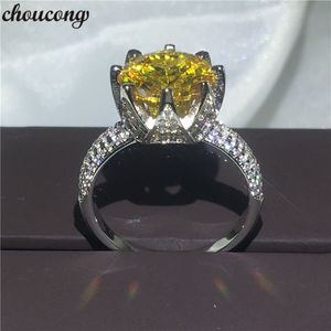 Choucong Anel de Coroa Feminino Rodada 5ct 5A cristal de zircão 925 prata Anéis de Casamento Anéis de Banda De Casamento Para As Mulheres Festival jóias