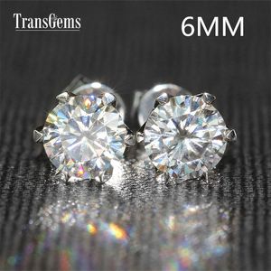 Transgems 14K 585 White Gold 1.6ctw 6mm lab Created Moissanite Diamond Stud Earrings For Women push Back Earrings