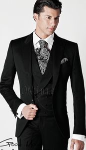Smoking da sposo nero di nuovo design Abito da uomo di alta qualità da uomo con risvolto a punta e bottone da uomo, blazer da ballo (giacca + pantaloni + cravatta + gilet) 343
