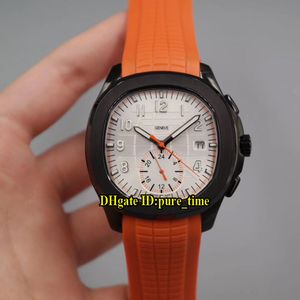 Günstige neue Aquanaut Date 5968A-1, weißes Zifferblatt, automatische Herrenuhr, PVD-Beschichtung, schwarzes Stahlgehäuse, orangefarbenes Kautschukarmband, Sport-Herrenarmbanduhren