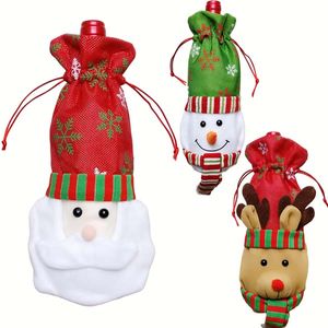 Snowman Deer christmas tree ornaments Gift Bags Red Wine Bottle Bags Xmas Dinner Table Party Decoration for home