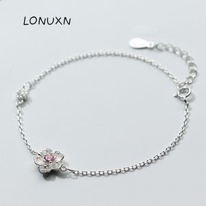 high quality Sakura Flower Bracelet Girls Cherry Blossom Charm Bracelets For Women Elegant Lady 925 Sterling Silver Jewelry