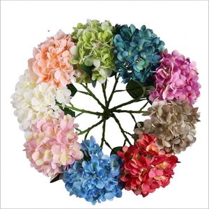 Artificiell hortensia blomma huvud 56cm falska silke singel riktiga touch hortenseas 8 färger för bröllop centerpieces hem parti dekorativa blommor