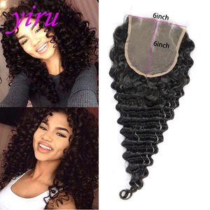 Cabelo virgem brasileiro 6x6 Fechamento de renda com cabelos de bebê com onda profunda Remy Middle Free Three Parte 6*6 fechamentos 12-24 polegadas