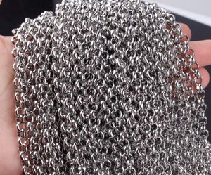 Free ship fashion silver 5meter in bulk high quality stainless steel 2.5mm/3mm/4mm/6mm/8mm round rolo chain jewelry findings markding DIY