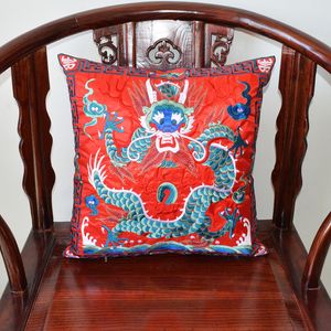 Cuscino Drago completa ricamo cinese Copertina Christmas federa sedia decorativo cuscini del divano raso Cuscino etnica 45x45cm copertina