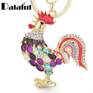 Key Rings 12pcs/lot Pretty Keychains Opals Cock Rooster Chicken Crystal Bag Pendant Ring Chains Wholesale Lots Bulk Jewelry PK131