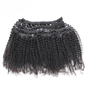 Afro Kinky Clip in Extensions 100G Kolor Naturalny 7 Sztuk / Ustaw Virgin Grube Klip w przedłużaniu włosów