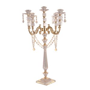 Neuer Stil, Acryl-Kerzenhalter, 5-armige Kandelaber mit Kristallanhängern, 77 cm/30 Zoll Höhe, elegantes Hochzeits-Mittelstück best00075