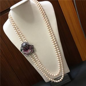 Annodato a mano naturale 2 fili 7-8mm perla d'acqua dolce bianca rosa micro intarsio zircone accessori collana gioielli di moda