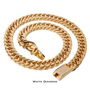 High Quality Stainless Steel High Polished Curb Cuban Link Necklace Men's Punk Hip Hop Cool Chains With Diamond Clasp 60cm*15mm