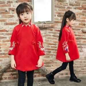 Chiński styl dziewczyny Haftowane Cheongsam Bowknot Sukienka 2018 Nowy Rok Sukienka Dzieci Odzież Baby Girl Clota Gruby Dzieci Odzież