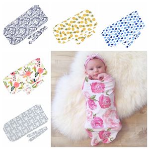 11 Colors Infant Floral Cotton Swaddle Blanket 2 Piece Set Sleeping Bags Muslin Wrap+Headband Newborn Baby Pajamas Hairband X084