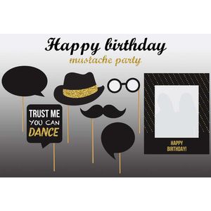 カスタマイズされたお誕生日おめでとう背景写真プリント帽子メガネ口ひげパーティーテーマ写真ブース背景フォンドフォトグラフィック