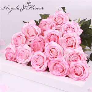 Flores decorativas grinaldas 15 pcs/lote seda toque real rosa rosa artificial lindo casamento falso para a decoração de festa em casa o presente