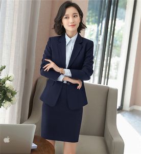 Business formal women skirt suit summer fashion elegant long sleeve blazer and skirt office Interview lady plus size Work wear