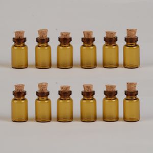 100 Stück 13 x 24 x 6 mm braune Glasflaschen mit Korken zum Selbermachen, 1 ml, leere dekorative Glasfläschchen, Mini-Gläser