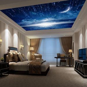 Grote Douane Muurschildering 3D Plafond Muurschilderingen Behang Blue Sky Stars Universe 3D Foto Muurschildering voor Hall Room 3D Muurschilderingen