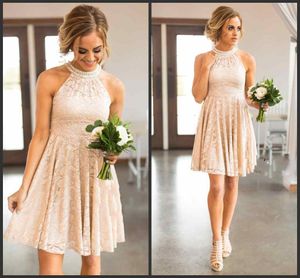 2020 Full Lace Bridesmaid Dresses Country Knee Length With Pearls Jewel Neck Zipper Back Western Maid of Honor Dresses Custom Made Plus Size