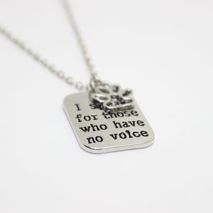 12pcs/lot hand stamped Necklace I speak for those who have no voice"pendant Necklace, paw print charm necklace dog lover jewelry