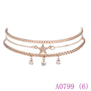 3pcs Gothic Handmade Alloy Star Chain Colar Choker Crystal Tassel Pendants Neckalces Collier Femme Fashion Jewelry A0799