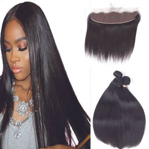 Leila 3 Bundle With Frontal Malaysian Straight Hair Weave Remy Human Hair Bundle and 13x 4 Lace Frontal Closure with Bundles