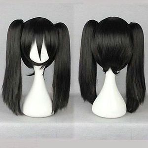 Parrucca per capelli con cosplay anime dritta nera media coda di cavallo per donna
