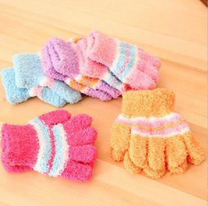 coral fleece warm gloves Children winter warm Finger Gloves Baby five fingers warm gloves mittens colorful stripe mittens for 2-5 years kids