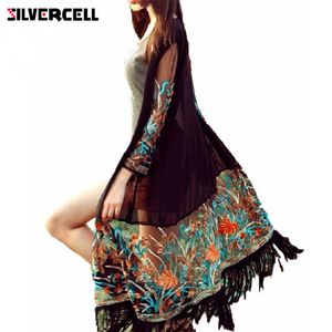 All'ingrosso- SILVERCELL Summer Autunm Donna Vintage Boho Floral Nappa Beach Bikini Cover Up Top Camicetta in chiffon Camicie Cardigan lungo