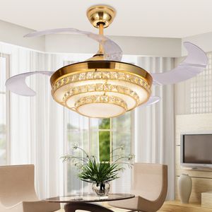 Modern stealth mute fan lamp Crystal ceiling fan Telecontrol fan lamp in restaurant 42 inches Invisible Blades Ceiling Fans