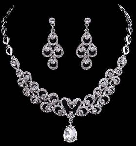 Prosta nowa biżuteria ślubna kropla wody kryształowy collarbone łańcuch naszyjnik zestaw biżuteria ślubna perły luksusowe bransoletki naszyjnik kolczyki