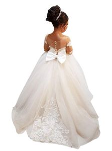 Новые тюлевые платья для маленьких девочек-цветочниц на свадьбу с длинными иллюзионными рукавами, платье для первого причастия, пышное платье для девочек на заказ208I