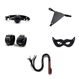 Nuovo 5 pezzi Kit Bondage Fantasy Fetish Giocattolo erotico del sesso Maschera Palla Gag Frusta Polsini Giochi di sesso Giocattolo # r78