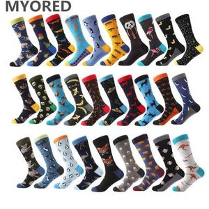 MYORED new Mens socks Women animal alien chili Moustache sloths Novelty Sock combed cotton funny Socks Men's big size crew socks