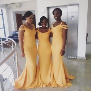 Mermaid African Nigerian Bridesmaid V Neck Simple Cheap Floor Length Weding Guest Dresses Robe D'invit De Mariage Formal Dress