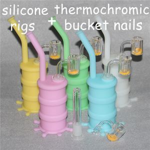 Hookahs Silicone Drum Vattenrör Glas Bongs Vattenrör med Thermochromic Quartz Bucket Nails Mini Dab Oil Rigs