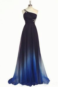 2019 Eleganter Stil Royal Bule Color Abendkleid One Shoulder Empire-Taille Chiffon Schwarz Abendkleider