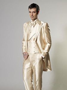 Manhã Estilo Homens Casacos De Casamento De Ouro Smoking Smoking Excelente Noivo Smoking Homens Jantar Prom Vestido Cerimonial (Jaqueta + Calça + Gravata + Colete) 797