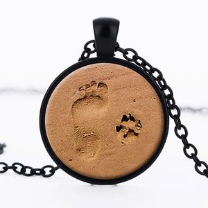 Glass Cabochon Necklace Dog Paw Footprint Time Gemstone Necklaces for Women Children Friendship Fashion Jewelry