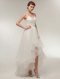 Abiti da sposa estivi eleganti con cinghie Abiti da sposa sexy con scollo a V Hi Lo Abiti da sposa Abiti in tulle su misura DH4169