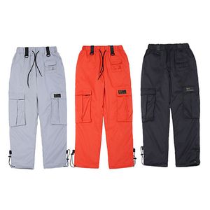 2018 New Men Women Cargo Pants Hip Hop Elastic Waist Casual Jogger Sweatpants Pockets Decoration Orange Silver Autumn Trousers