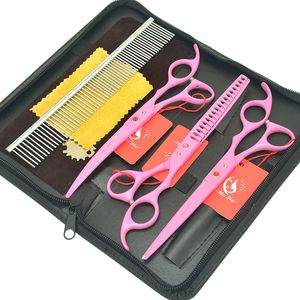 7.0 Polegada Meisha Curvo Em Linha Reta Filhote De Cachorro Tesoura De Corte JP440C Tesoura de Osso de Peixe Desbaste para Pet Grooming Gato Cão Cortar O Cabelo Acessórios HB0172