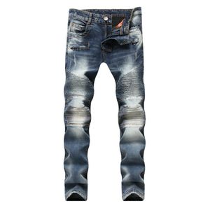 2018 men's fashion jeans in autumn and winter Straight tube folding hold mid leisure Zipper decoration