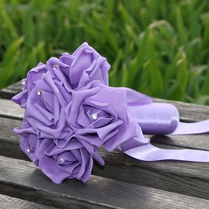 Cheap Foam Rose Bridal Wedding Bouquet Wedding Decoration Crystals Artificial Flower Bridesmaid Bridal Hand Holding Brooch Flowers CPA1578