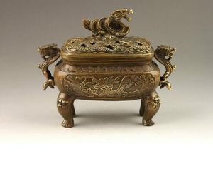 Chinese Handmade Exquisite Vivid Dragons Bronze Incense Burner