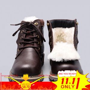 Size 38~50 Natural Wool Winter Boots Russian Style Full Grain Leather Sheep Fur Handmade Men Winter Snow Boots #YM8988