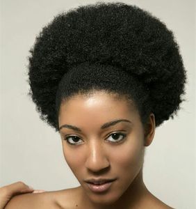 Human Hair Ponytail Hårstycken Klipp i kort Hög Afro Puff Curly 100% Real Hair Natural Drawstring Ponytail Hårförlängning för svarta kvinnor